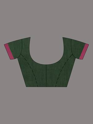 green cotton blend handwoven soft saree with zari border 5