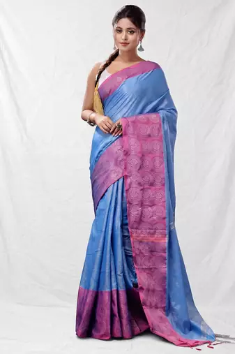 Sky blue blended cotton soft handwoven saree