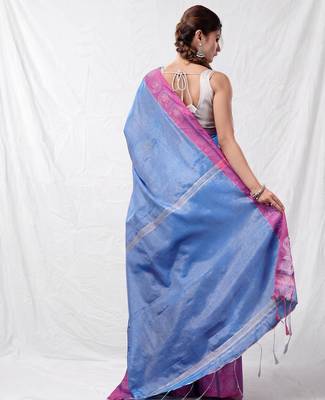 Sky blue blended cotton soft handwoven saree 3