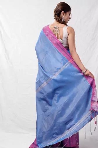 Sky blue blended cotton soft handwoven saree