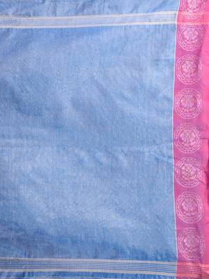 Sky blue blended cotton soft handwoven saree 4