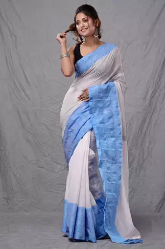 White blended cotton soft handwoven saree