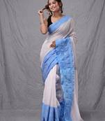 White blended cotton soft handwoven saree