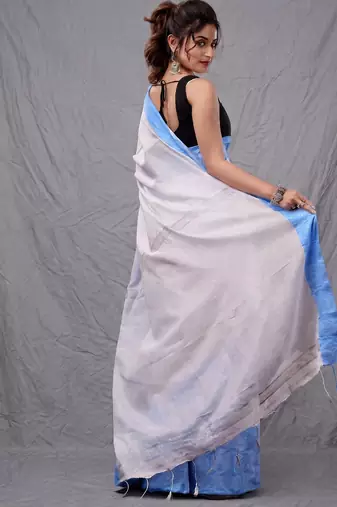 White blended cotton soft handwoven saree
