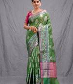 green silk blend handwoven soft saree