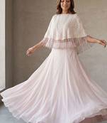 Soft Blush Pink Hand Embroidered Resham Cape Lehenga Set