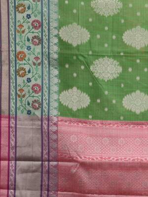green silk blend handwoven soft saree 4