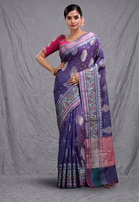violet silk blend handwoven soft saree 1