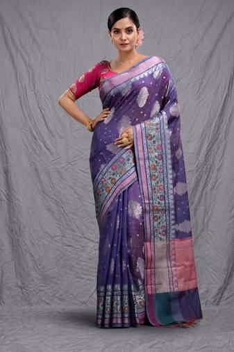 violet silk blend handwoven soft saree