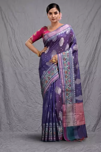 violet silk blend handwoven soft saree