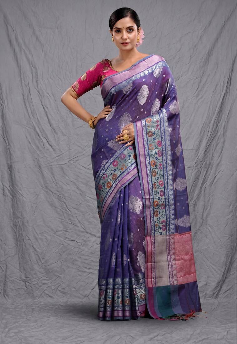 violet silk blend handwoven soft saree