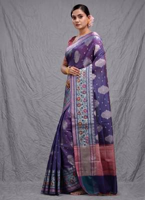 violet silk blend handwoven soft saree 2