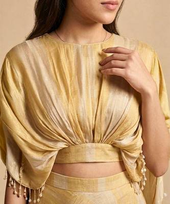 Molten Gold Silk Draped Cape Lehenga Skirt Set 2
