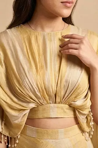 Molten Gold Silk Draped Cape Lehenga Skirt Set