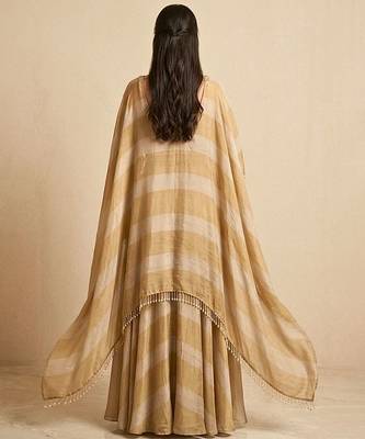 Molten Gold Silk Draped Cape Lehenga Skirt Set 3