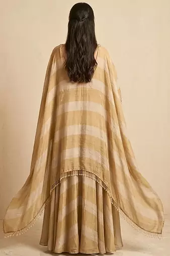 Molten Gold Silk Draped Cape Lehenga Skirt Set