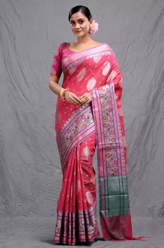 pink silk blend handwoven soft saree