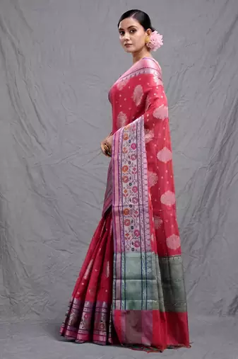 pink silk blend handwoven soft saree