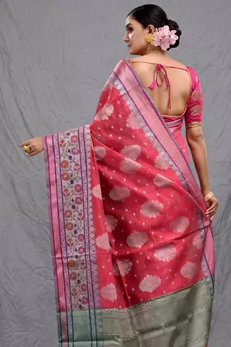 pink silk blend handwoven soft saree