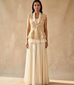 Ivory Embroidered Organza Silk Peplum Jacket with Lehenga Skirt Set