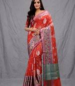 red silk blend handwoven soft saree