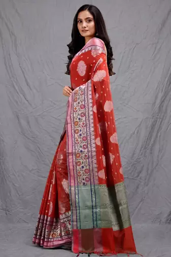 red silk blend handwoven soft saree