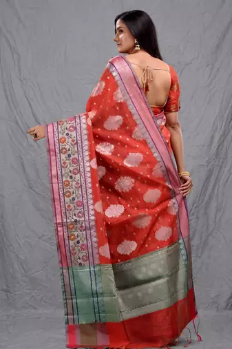 red silk blend handwoven soft saree