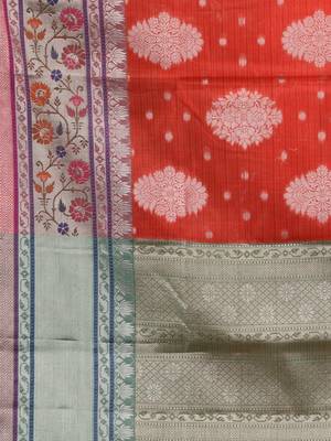 red silk blend handwoven soft saree 4