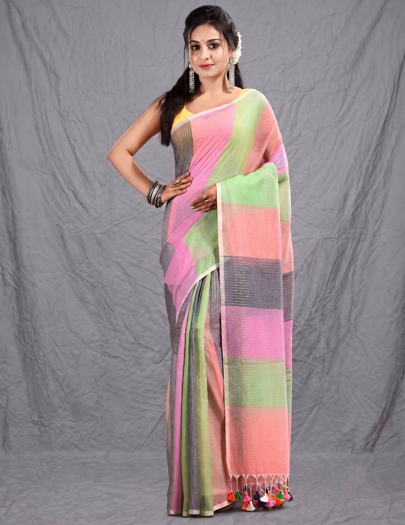 multicolor cotton blend handwoven soft saree