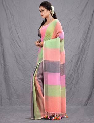 multicolor cotton blend handwoven soft saree 2