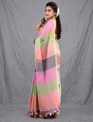 multicolor cotton blend handwoven soft saree 3