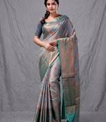 Grey cotton silk saree with woven design