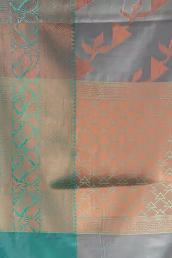 Grey cotton silk saree with woven design