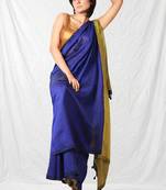 blue khadi cotton blend saree with corn yellow pallu