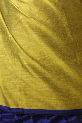 blue khadi cotton blend saree with corn yellow pallu 4