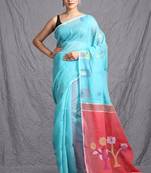 Sky blue handloom saree with floral pallu