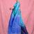 Sky & navy blue handloom saree with silver check