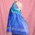 Sky & navy blue handloom saree with silver check