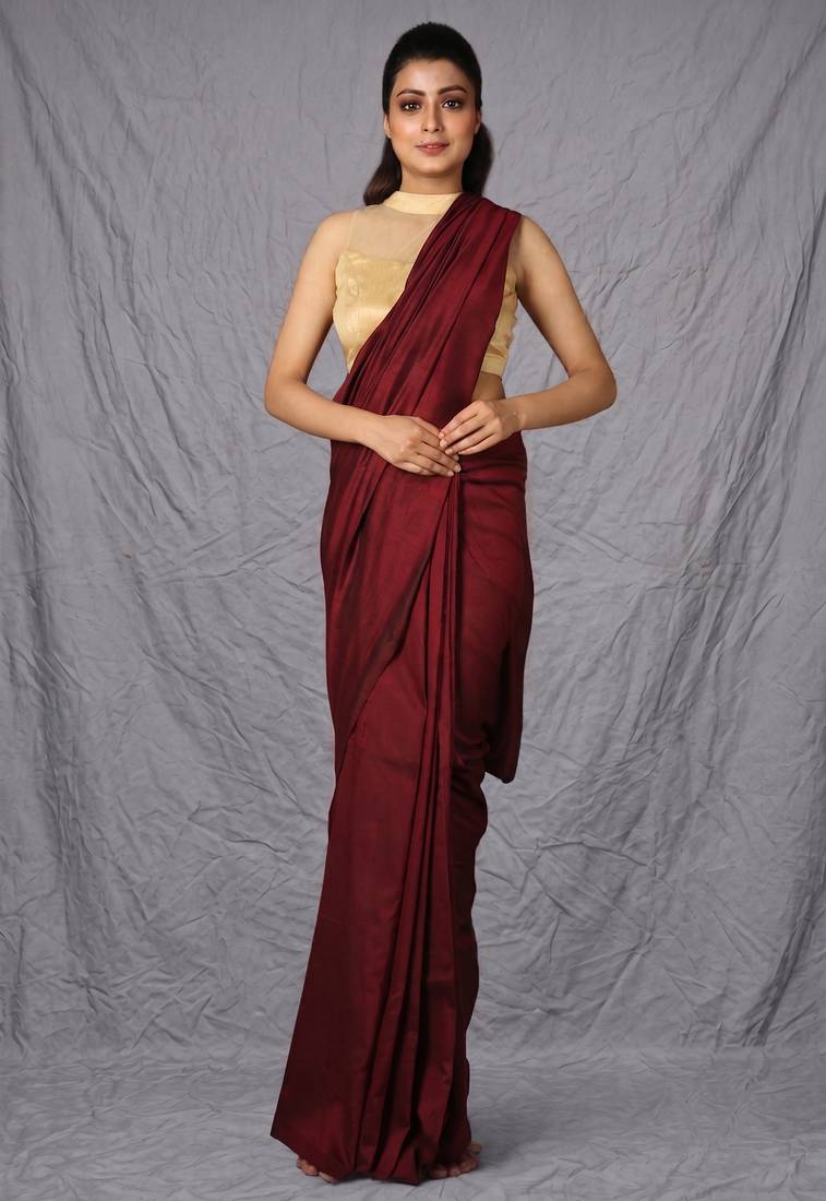 maroon khadi handloom saree