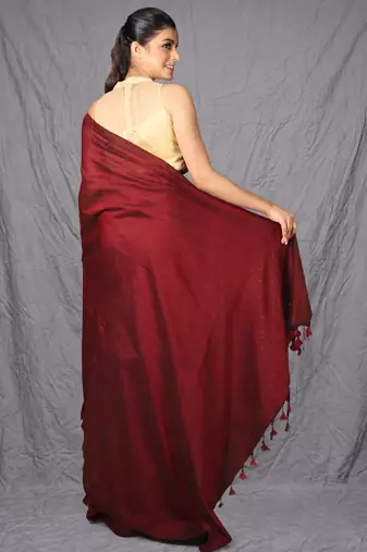 maroon khadi handloom saree