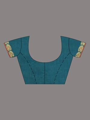 teal cotton blend handwoven saree with kolka border 5