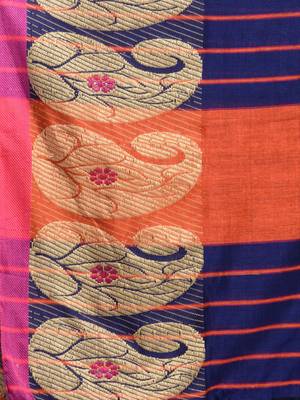 royal blue cotton blend handwoven saree with kolka border 4