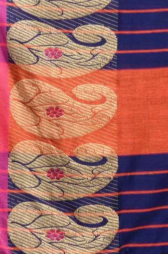 royal blue cotton blend handwoven saree with kolka border