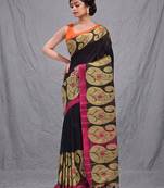 black cotton blend handwoven saree with kolka border