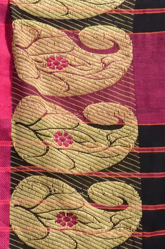 black cotton blend handwoven saree with kolka border
