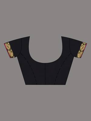 black cotton blend handwoven saree with kolka border 5