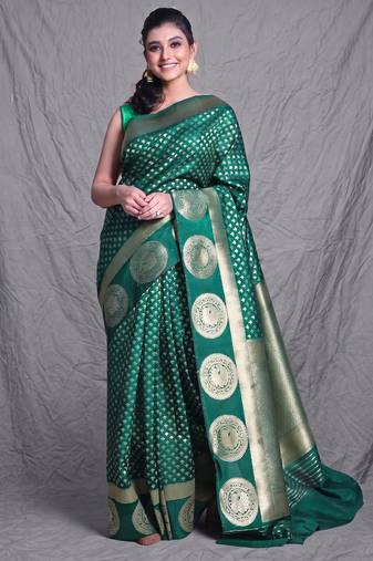 bottle green brocade silk blend with ethnic motifs