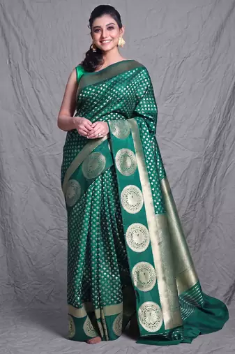 bottle green brocade silk blend with ethnic motifs