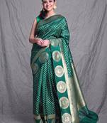 bottle green brocade silk blend with ethnic motifs