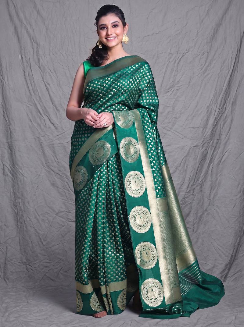 bottle green brocade silk blend with ethnic motifs